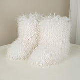 Mongolian Fur Boots Shaggy Mid Calf Furry Boots for Women