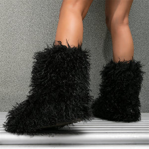 mongolian fur boots winter curly fluffy booties for women in black 3 Alicefurs