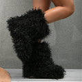 mongolian fur boots winter curly fluffy booties for women in black Alicefurs