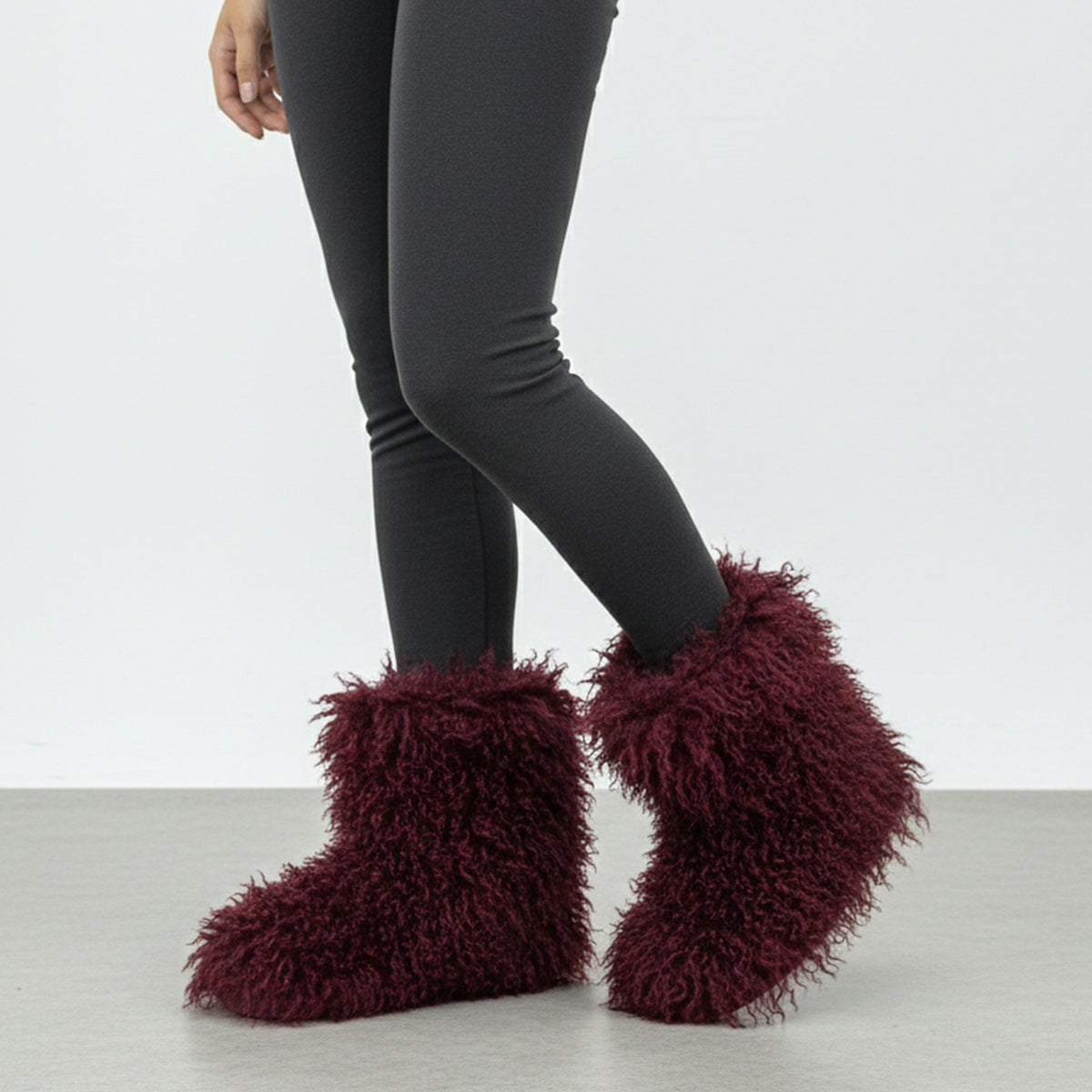 Mongolian Fur Boots Winter Curly Fluffy Booties for Women