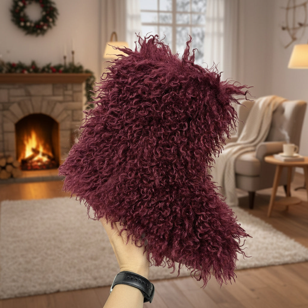 Mongolian Fur Boots Winter Curly Fluffy Booties for Women