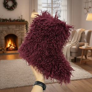 mongolian fur boots winter curly fluffy booties for women in burgundy 4 Alicefurs