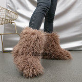 Mongolian Fur Boots Winter Curly Fluffy Booties for Women