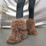 Mongolian Fur Boots Winter Curly Fluffy Booties for Women