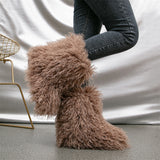 Mongolian Fur Boots Winter Curly Fluffy Booties for Women