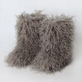 Mongolian Fur Boots Winter Curly Fluffy Booties for Women