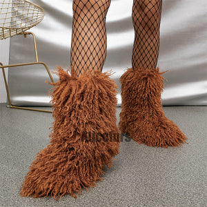 mongolian fur boots winter curly fluffy booties for women in sienna 1 Alicefurs