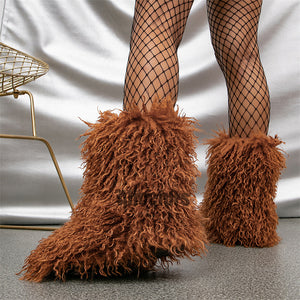 mongolian fur boots winter curly fluffy booties for women in sienna 2 Alicefurs