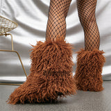 Mongolian Fur Boots Winter Curly Fluffy Booties for Women