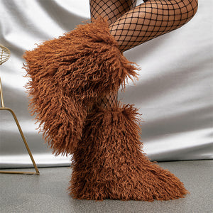 mongolian fur boots winter curly fluffy booties for women in sienna Alicefurs