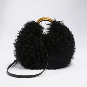 mongolian fur handbag luxury shaggy purse for women in black Alicefurs