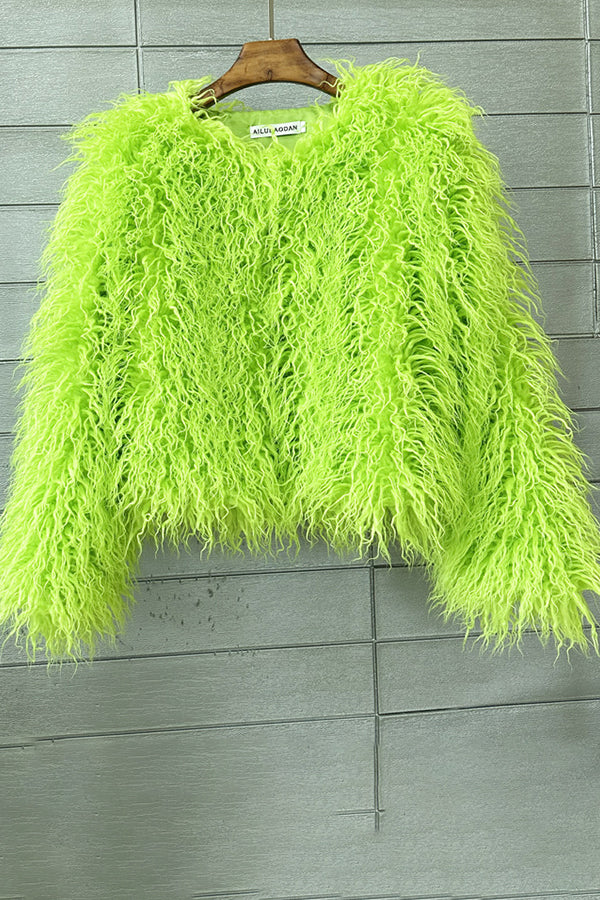 Mongolian Fur Jacket Curly Short Furry Outerwear for Women