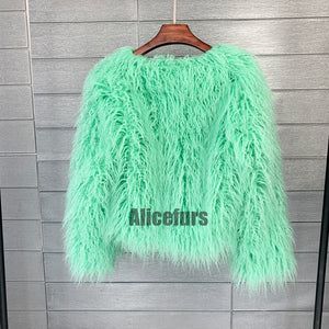 mongolian fur jacket curly short furry outerwear for women in mint green 1 Alicefurs