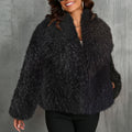 mongolian fur jacket with wide waterfall collar in black Alicefurs