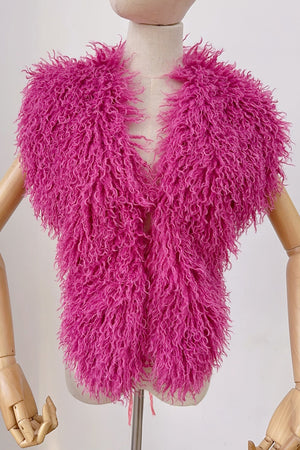 mongolian fur top shaggy v neck backless vest for women in fuchsia 7 Alicefurs