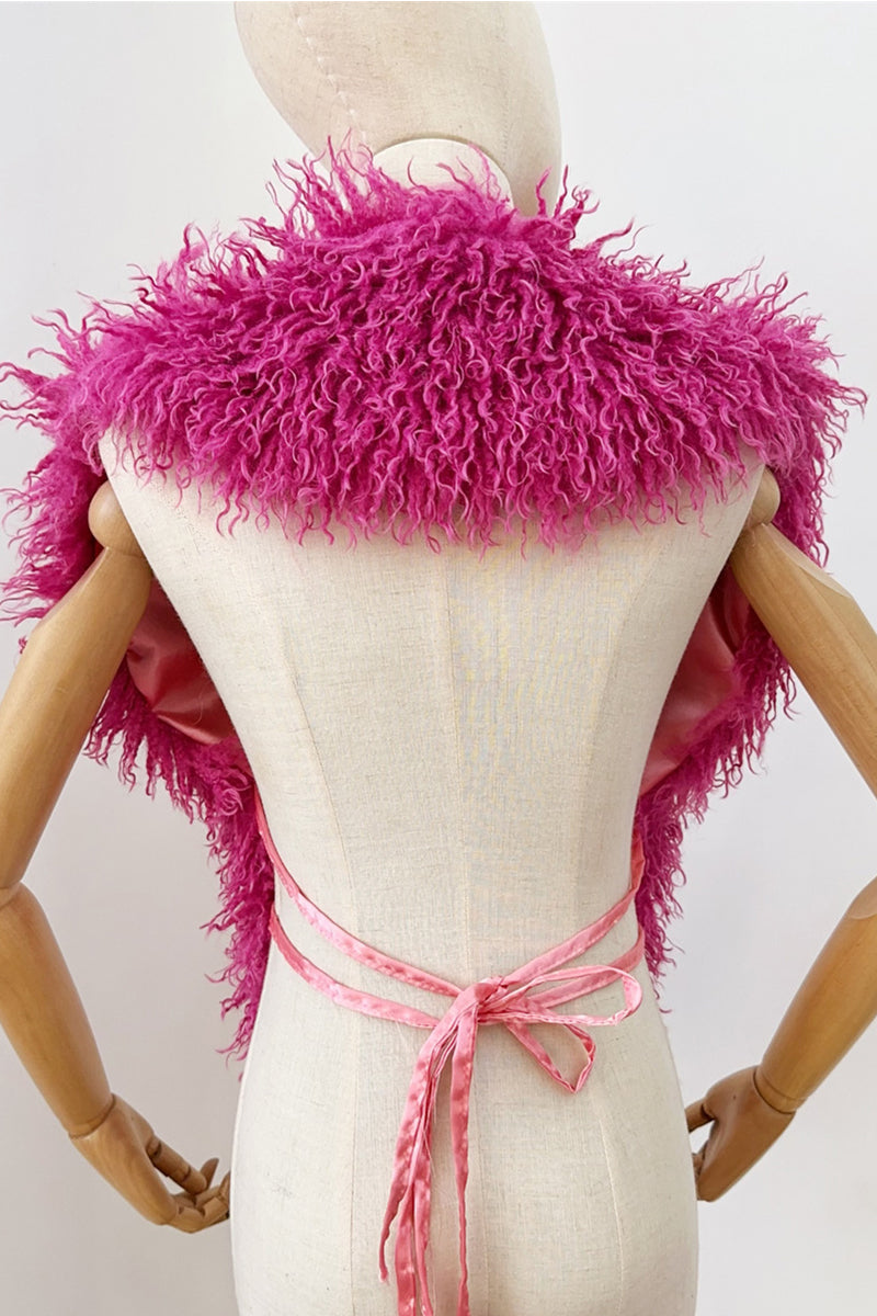 Mongolian Fur Top Shaggy V-Neck Backless Vest for Women