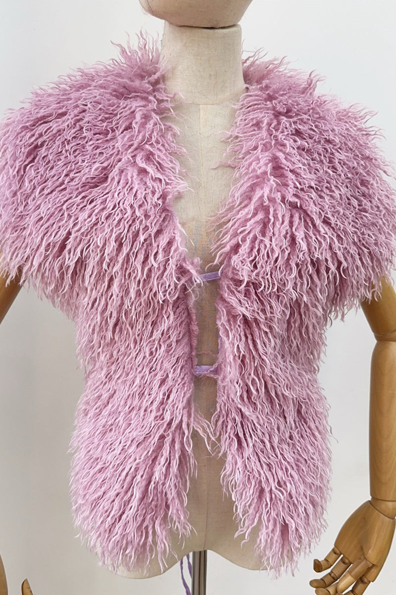 Mongolian Fur Top Shaggy V-Neck Backless Vest for Women