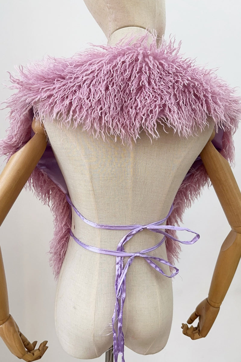 Mongolian Fur Top Shaggy V-Neck Backless Vest for Women