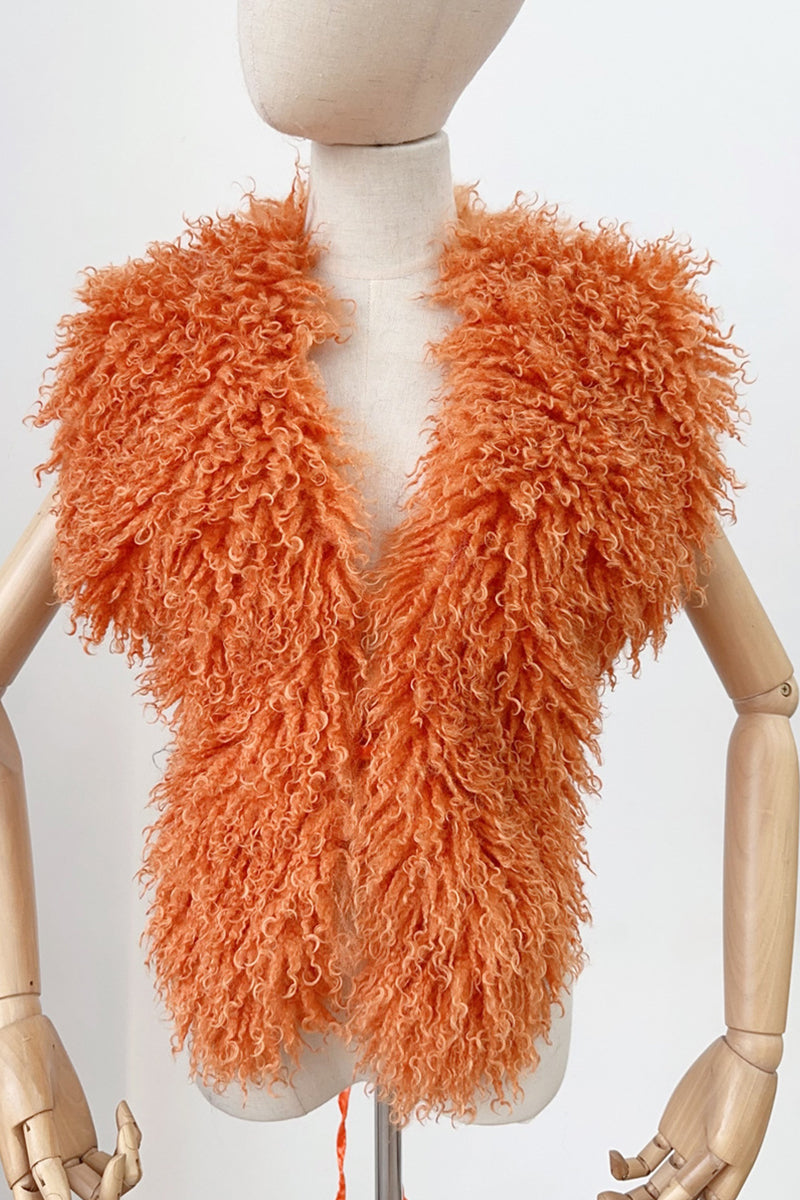 Mongolian Fur Top Shaggy V-Neck Backless Vest for Women