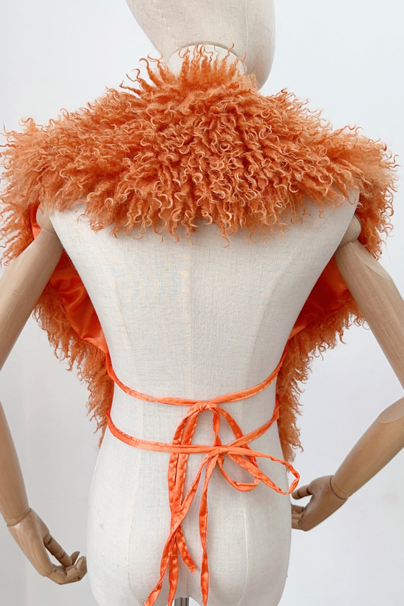 Mongolian Fur Top Shaggy V-Neck Backless Vest for Women