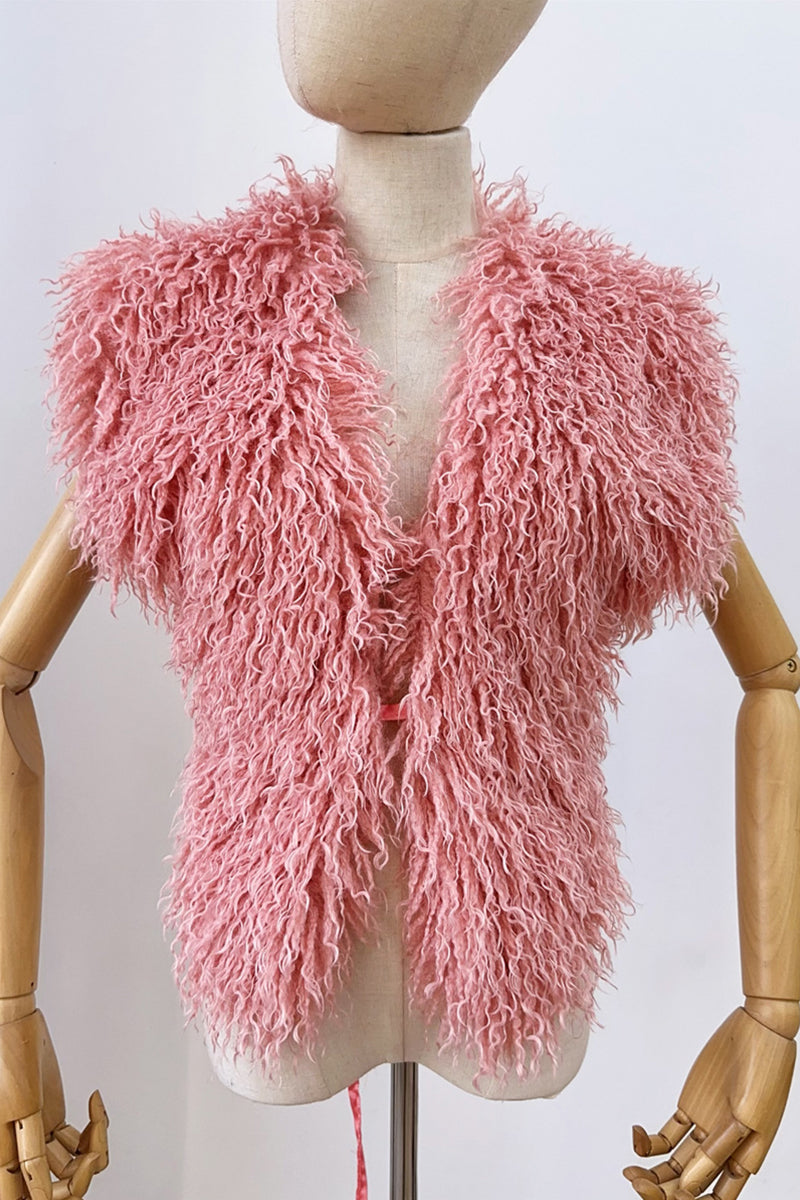 Mongolian Fur Top Shaggy V-Neck Backless Vest for Women