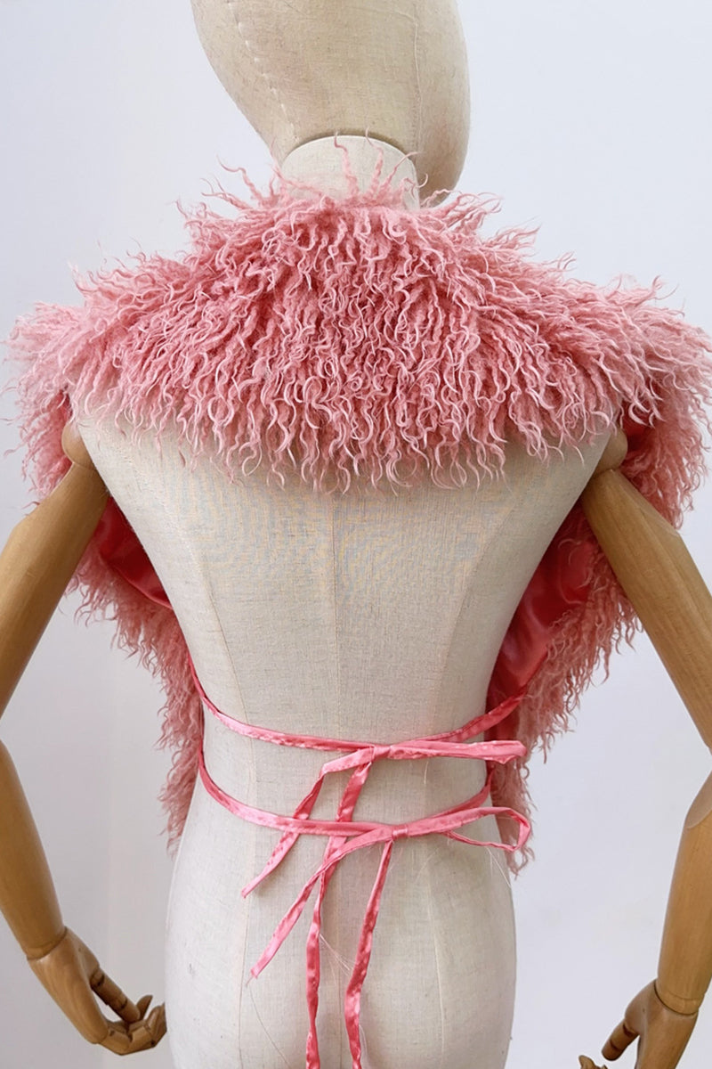 Mongolian Fur Top Shaggy V-Neck Backless Vest for Women
