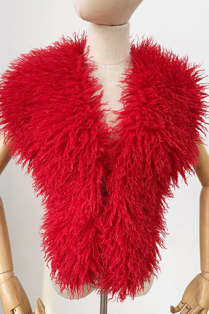 Mongolian Fur Top Shaggy V-Neck Backless Vest for Women
