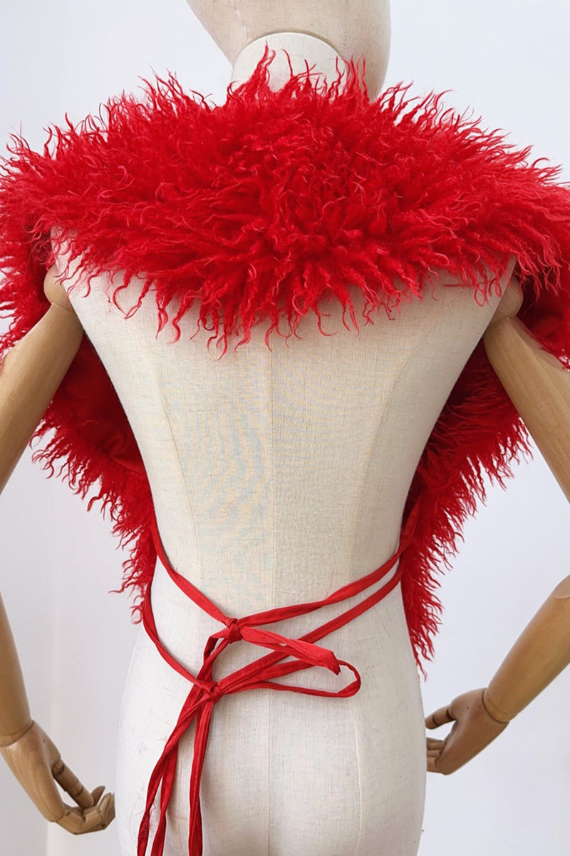 Mongolian Fur Top Shaggy V-Neck Backless Vest for Women