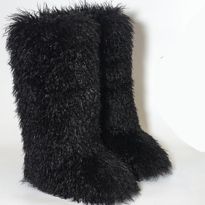 mongolian knee high fur boots and purse holiday matching set for women in black 1 Alicefurs