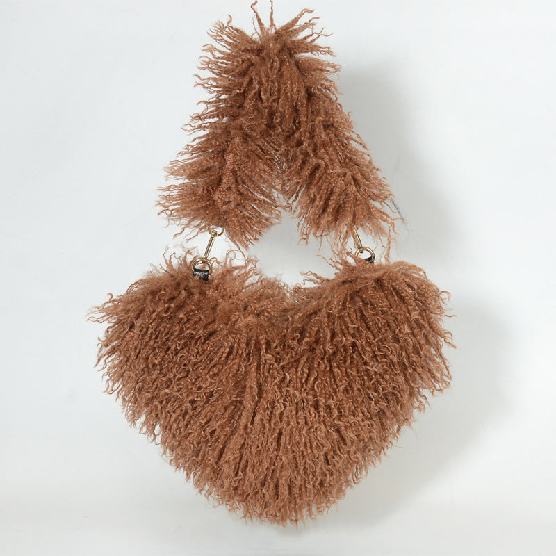 Mongolian Knee High Fur Boots and Purse Holiday Matching Set for Women