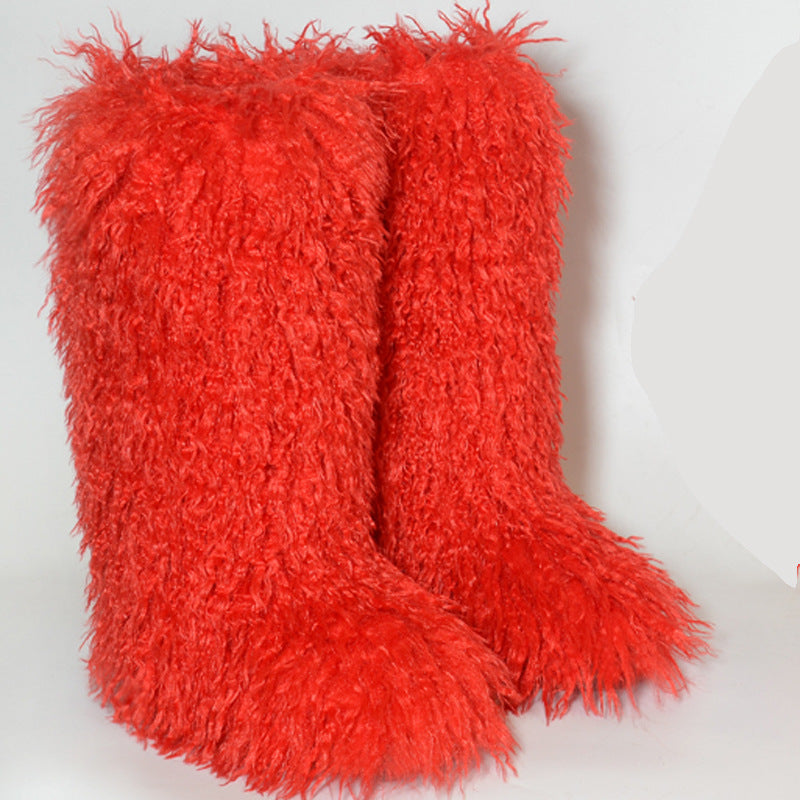 Mongolian Knee High Fur Boots and Purse Holiday Matching Set for Women