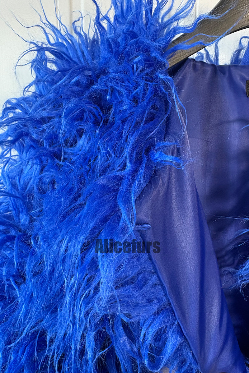 Mongolian Lamb Fur Coat Luxury Shaggy Outerwear for Women