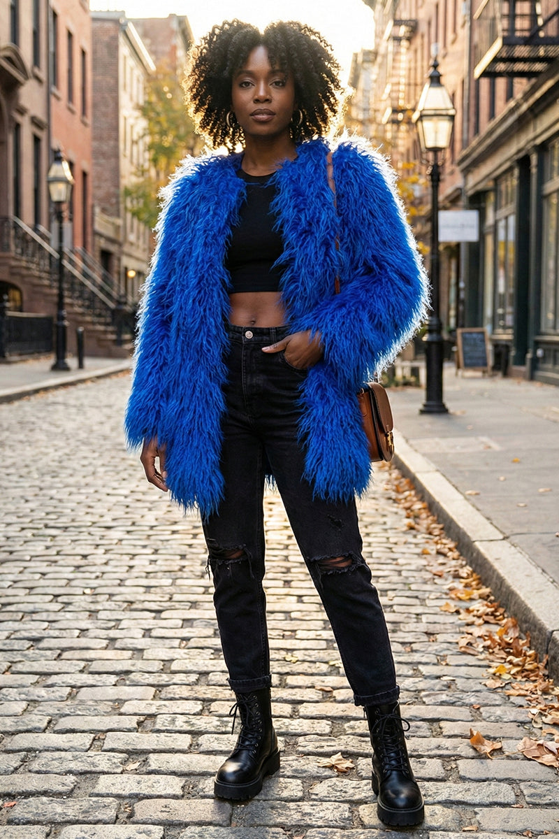 Mongolian Lamb Fur Coat Luxury Shaggy Outerwear for Women