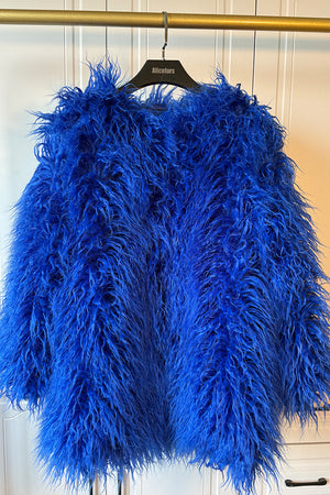 mongolian lamb fur coat luxury shaggy outerwear for women in royal blue Alicefurs
