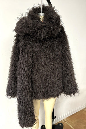 mongolian lamb fur coat short shaggy jacket for women in chocolate brown 1 Alicefurs