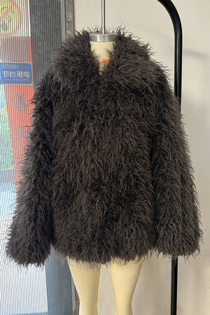 mongolian lamb fur coat short shaggy jacket for women in chocolate brown Alicefurs