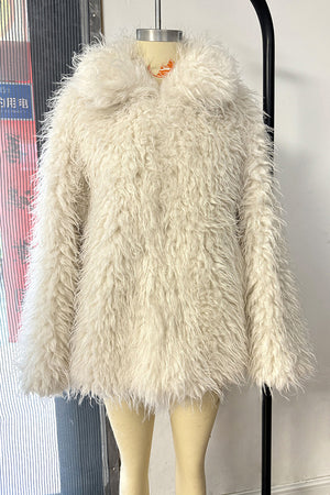 mongolian lamb fur coat short shaggy jacket for women in ivory Alicefurs