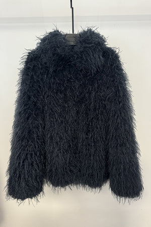 mongolian lamb fur coat short shaggy jacket for women in navy blue Alicefurs