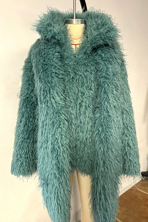 mongolian lamb fur coat short shaggy jacket for women in teal 1 Alicefurs