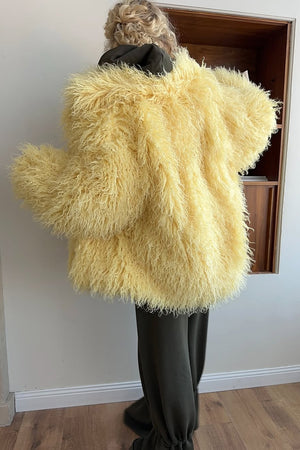 mongolian lamb fur coat short shaggy jacket for women in yellow 5 Alicefurs