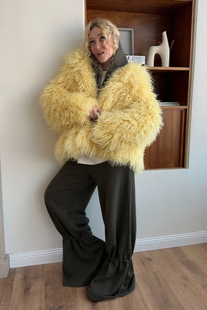 mongolian lamb fur coat short shaggy jacket for women in yellow 6 Alicefurs