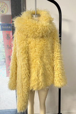 mongolian lamb fur coat short shaggy jacket for women in yellow 7 Alicefurs