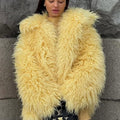 mongolian lamb fur coat short shaggy jacket for women in yellow Alicefurs