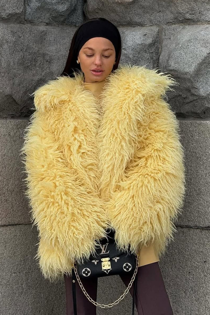 Mongolian Lamb Fur Coat Short Shaggy Jacket for Women