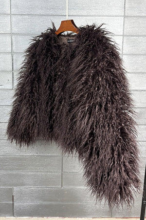 mongolian lamb fur jacket womens curly short coat in chocolate brown 1 Alicefurs