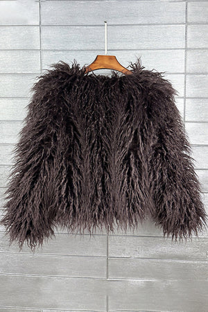 mongolian lamb fur jacket womens curly short coat in chocolate brown 2 Alicefurs