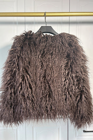 mongolian lamb fur jacket womens curly short coat in chocolate brown 5 Alicefurs