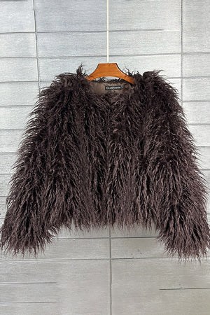 mongolian lamb fur jacket womens curly short coat in chocolate brown Alicefurs