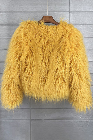 mongolian lamb fur jacket womens curly short coat in mustard yellow 2 Alicefurs