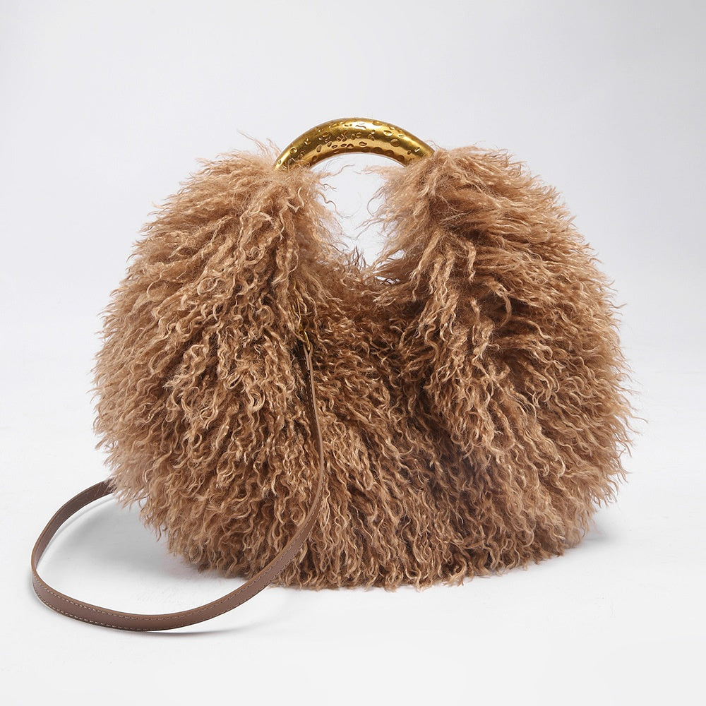 Mongolian Thigh High Fur Boots and Matching Purse for Women